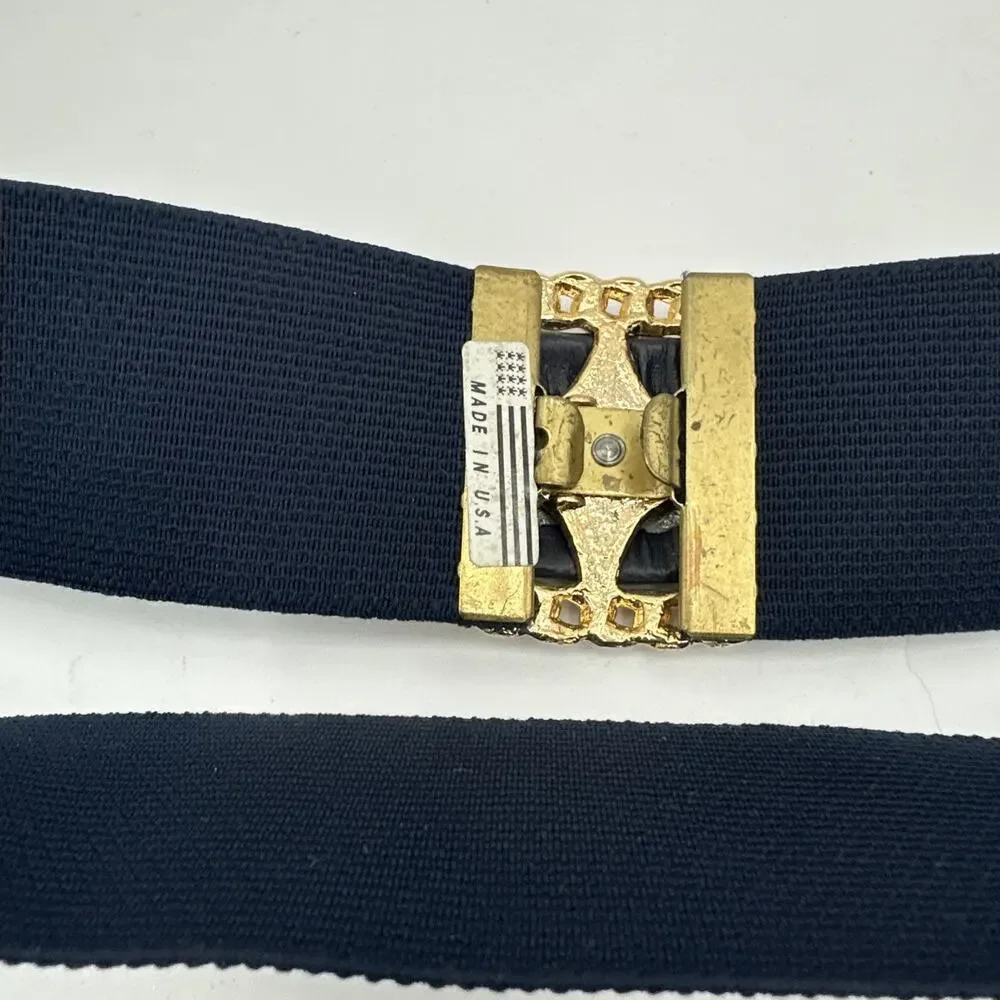 Set Of 3 Vintage 80s Lacquered Gold Tone Buckle Elastic Stretch Belts